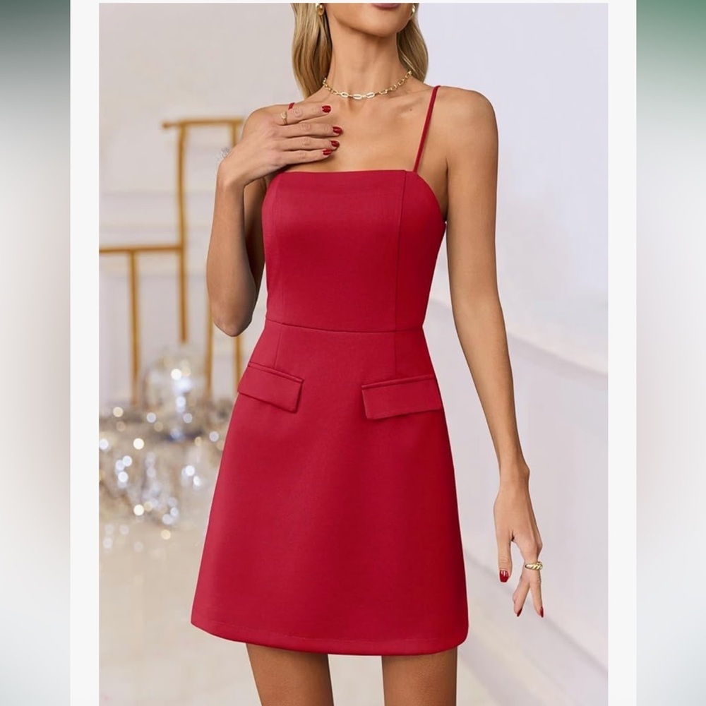 Wenrine Sleeveless Dress Sz S Spaghetti Strap Zipper Back Slim Fit Party A Line